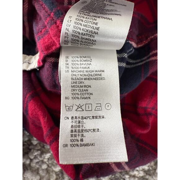 H&M Size 6 Fitted Plaid Casual Button Top Red Long Sleeve Pocket Collar - Picture 8 of 9